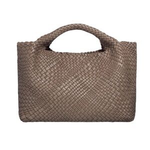 Falor Italian Leather Taupe Woven Handbag